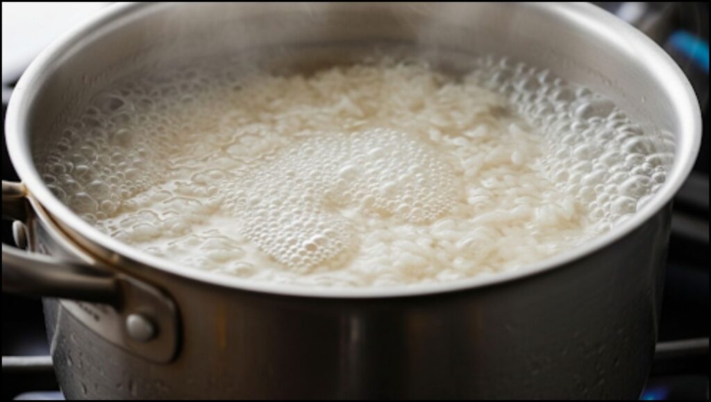 simmering rice and water