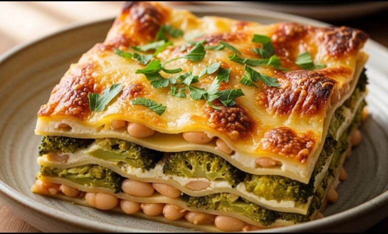 Stovetop Broccoli and White Bean Lasagna