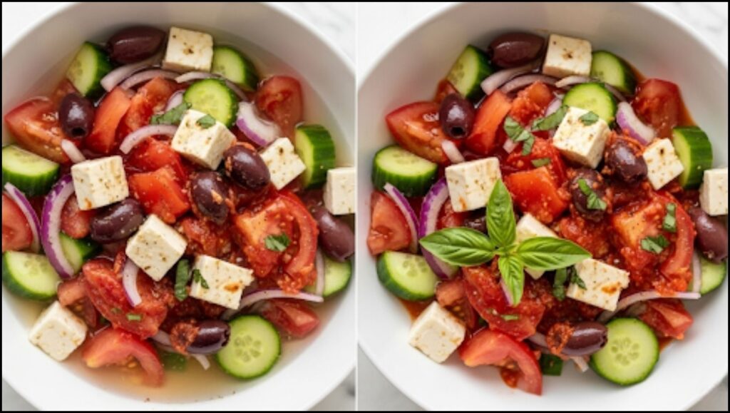 watery Greek salad with one made using the muddled tomato