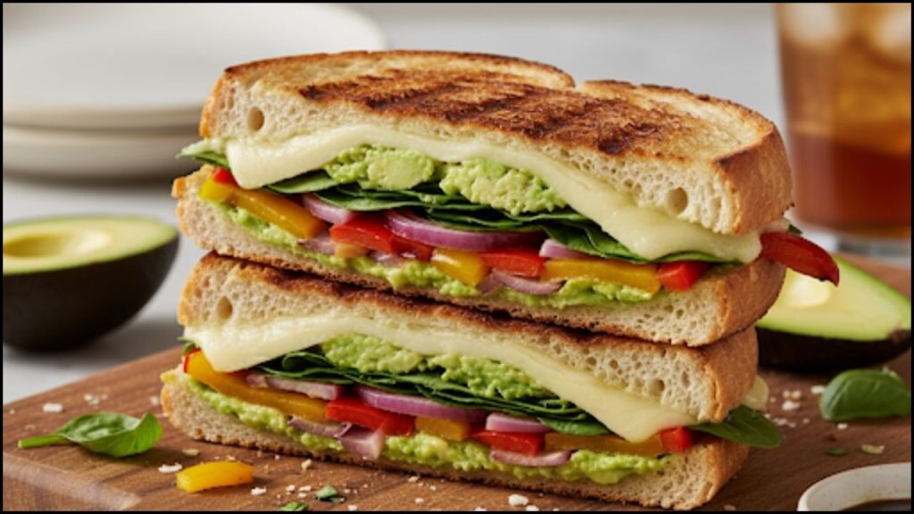 assembled panini onto the hot press