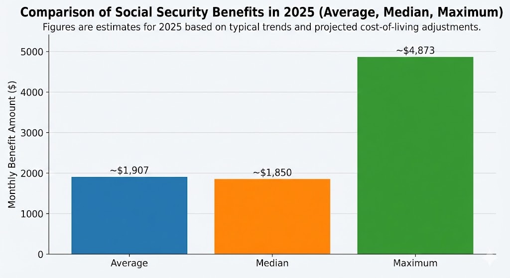 Average, Median, and Maximum Social Security benefits in 2025